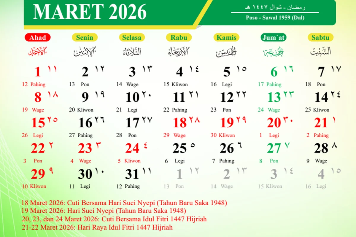 Jadwal Lengkap Libur Idul Fitri 2026: Cuti Bersama ASN, Swasta, dan Sekolah Selengkapnya