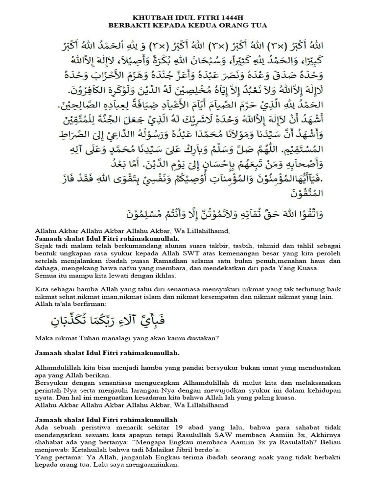 Khutbah Idul Fitri 2026: Berbakti pada Orang Tua, Menjaga Kesucian, dan Menumbuhkan Taqwa